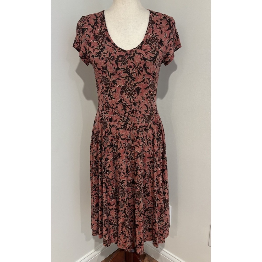 Peruvian Connection Red Floral T Shirt Dress Medium Pima Cotton Short Sleeve S